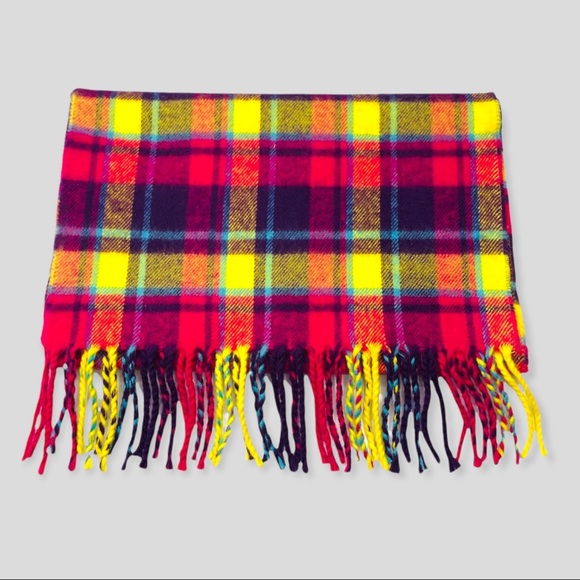 Colorful Plaid Scarf with Fringe NEW NWOT - Picture 2 of 4